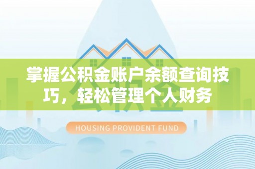 渭城掌握公积金账户余额查询技巧，轻松管理个人财务
